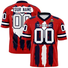 Red Navy and White Graffiti Flag Football Jersey