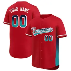 Red Navy-Aqua Gradient Font Side Baseball Jersey 1