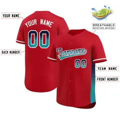 Red Navy-Aqua Gradient Font Side Baseball Jersey 2