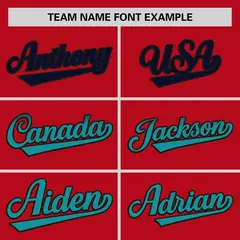Red Navy-Aqua Gradient Font Side Baseball Jersey 3