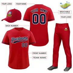 Red Navy Baseball Jersey Pants Hat Uniform Package 2