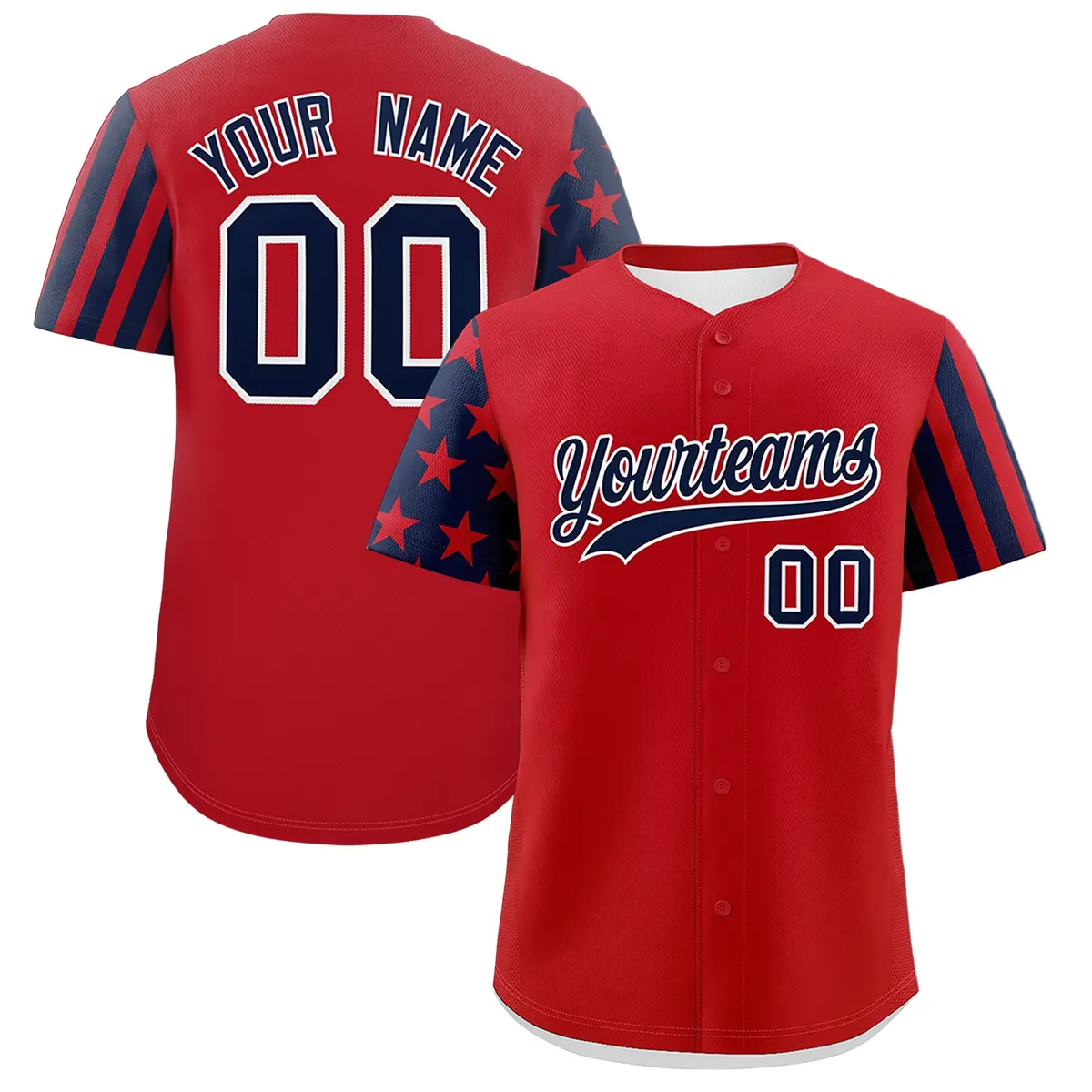 Red Navy Black American Flag Raglan Baseball Jersey