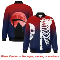 Red Navy Black Halloween Skeleton Graffiti Varsity Jacket Stretch Fabric 8