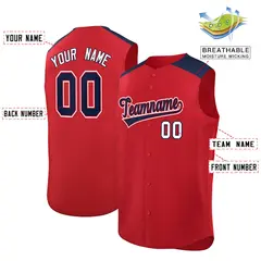 Red Navy Classic Authentic Sleeveless Baseball Jersey 2