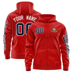 Red Navy Classic Full-Zip Varsity Letterman Jacket Hoodie