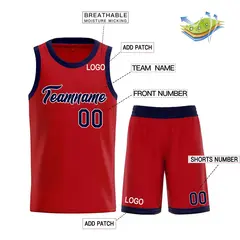 Red Navy Classic Team Basketball Jersey 3