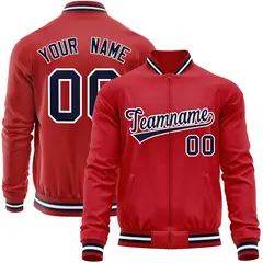Red Navy Classic Varsity Full-Zip Letterman Baseball Jacket