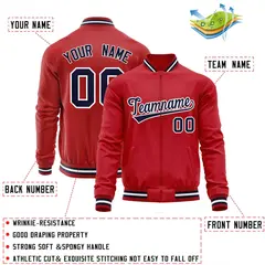 Red Navy Classic Varsity Full-Zip Letterman Baseball Jacket 4