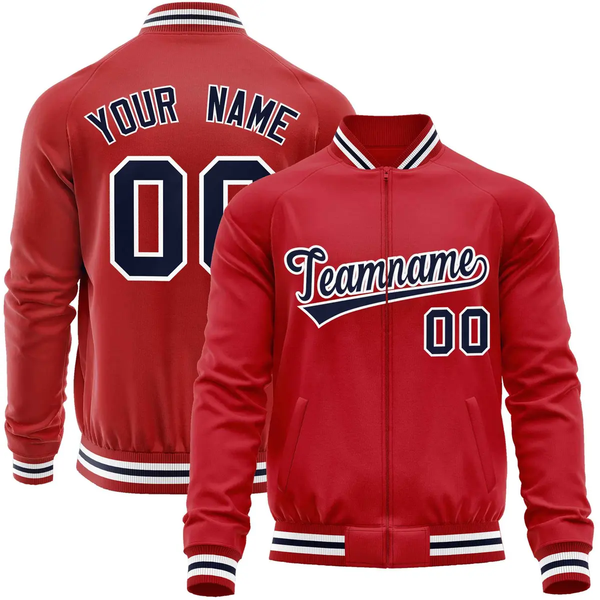 Red Navy Classic Varsity Full-Zip Letterman Baseball Jacket