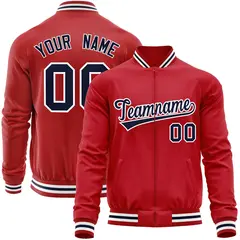 Red Navy Classic Varsity Full-Zip Letterman Baseball Jacket