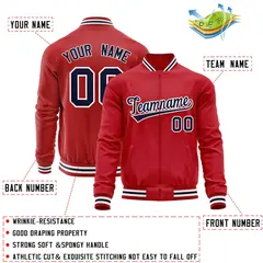 Red Navy Classic Varsity Full-Zip Letterman Baseball Jacket 4