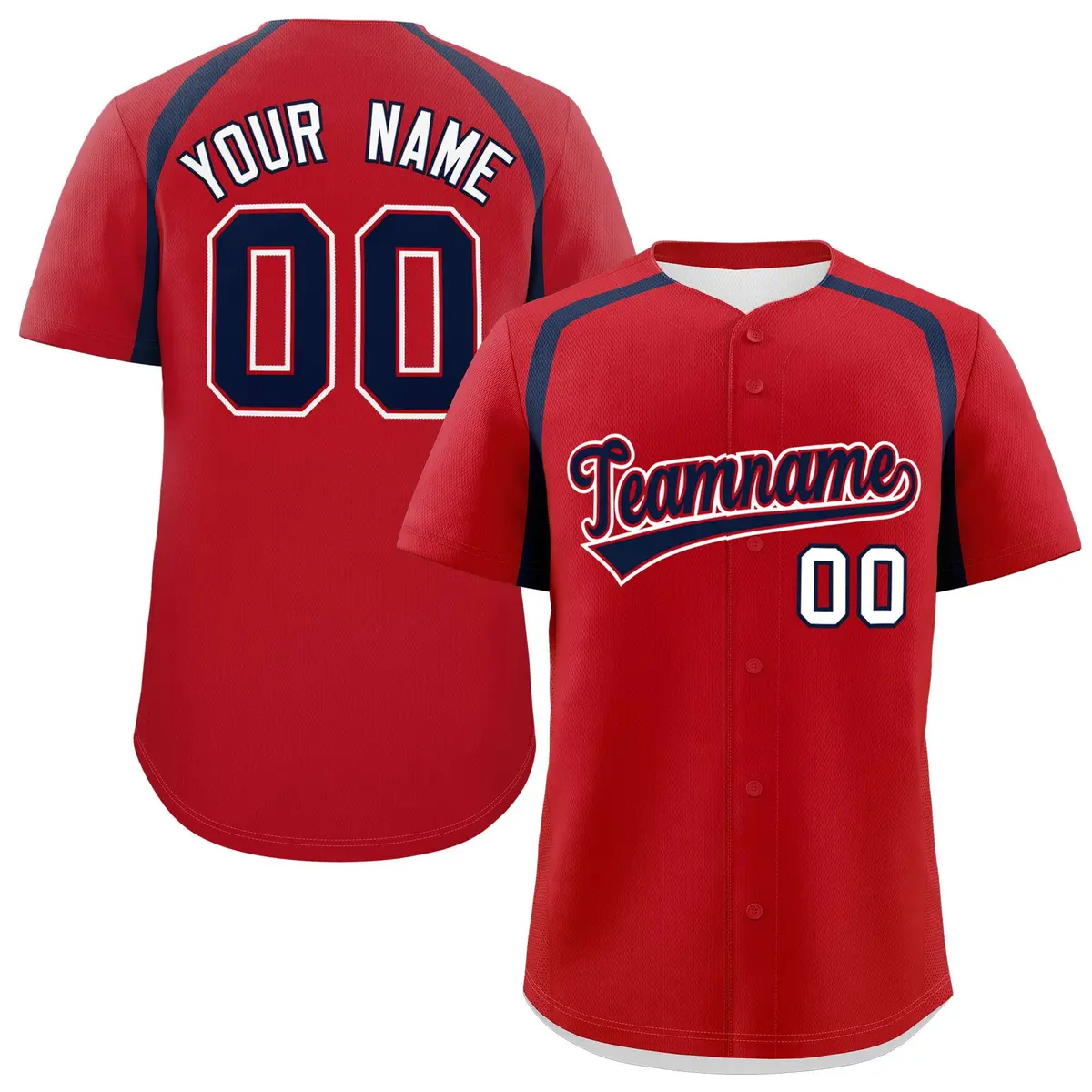Red Navy Color Block Authentic Baseball Jersey
