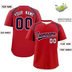Red Navy Color Block Authentic Baseball Jersey 2