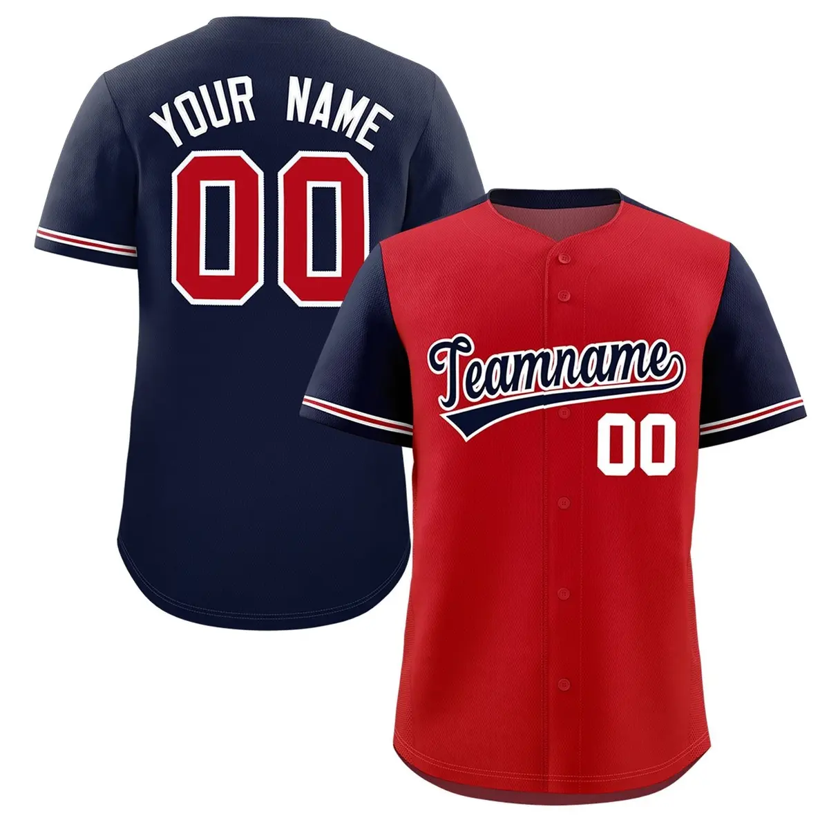 Red Navy Color Block Raglan Sleeves Baseball Jersey