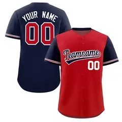 Red Navy Color Block Raglan Sleeves Baseball Jersey 1