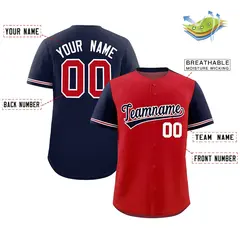 Red Navy Color Block Raglan Sleeves Baseball Jersey 2