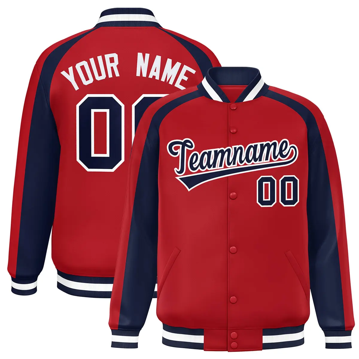 Red Navy Color Block Raglan Varsity Letterman Jacket