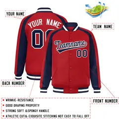 Red Navy Color Block Raglan Varsity Letterman Jacket 2
