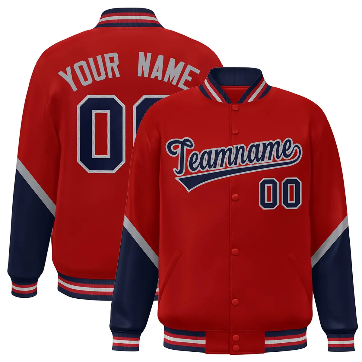 Red Navy Color Block Varsity Letterman Baseball Jacket
