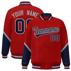 Red Navy Color Block Varsity Letterman Baseball Jacket 1