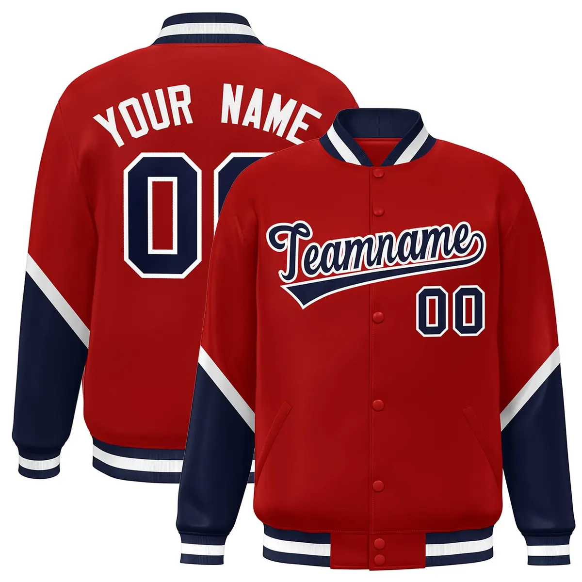 Red Navy Color Block Varsity Letterman Baseball Jacket