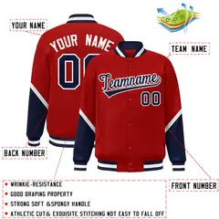 Red Navy Color Block Varsity Letterman Baseball Jacket 2