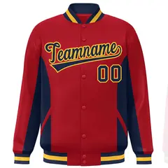 Red Navy Color Block Varsity Letterman Baseball Jacket 3