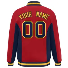 Red Navy Color Block Varsity Letterman Baseball Jacket 4