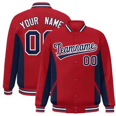 Red Navy Color Block Varsity Letterman Baseball Jacket
