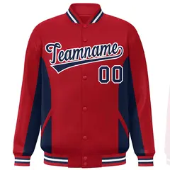Red Navy Color Block Varsity Letterman Baseball Jacket 3