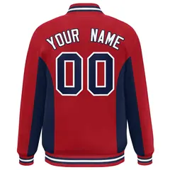 Red Navy Color Block Varsity Letterman Baseball Jacket 4