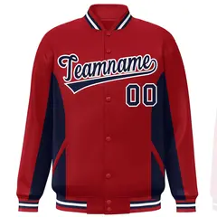 Red Navy Color Block Varsity Letterman Baseball Jacket 3
