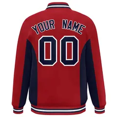 Red Navy Color Block Varsity Letterman Baseball Jacket 4