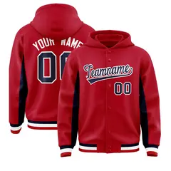 Red Navy Color Block Varsity Letterman Jacket Hoodie