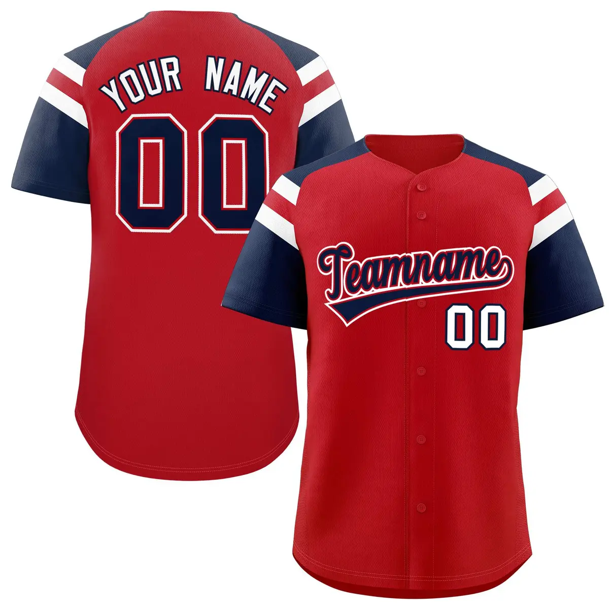 Red Navy Contrast Raglan Baseball Jersey