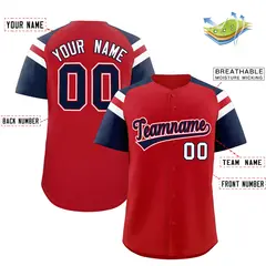 Red Navy Contrast Raglan Baseball Jersey 2