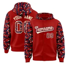 Red Navy-Cream Raglan Camo Varsity Letterman Jacket Hoodie