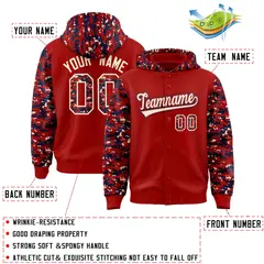 Red Navy-Cream Raglan Camo Varsity Letterman Jacket Hoodie 4