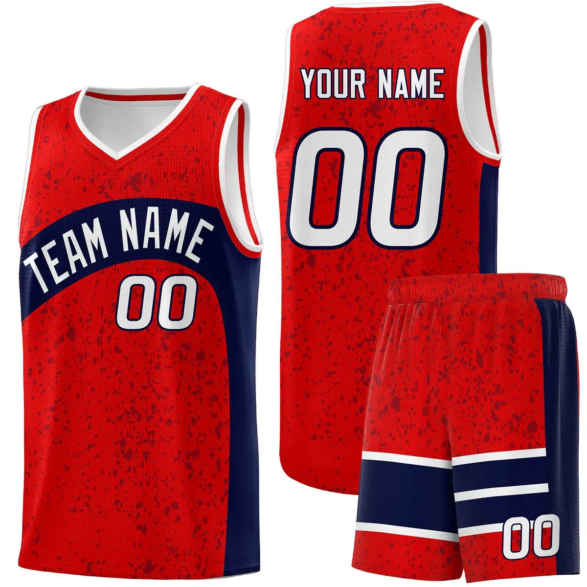 Red Navy Dot Graffiti Irregular Pattern Basketball Jersey