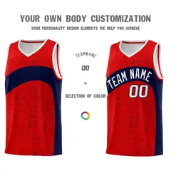 Red Navy Dot Graffiti Irregular Pattern Basketball Jersey 3