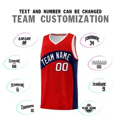 Red Navy Dot Graffiti Irregular Pattern Basketball Jersey 4