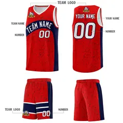 Red Navy Dot Graffiti Irregular Pattern Basketball Jersey 5