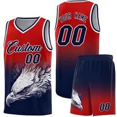 Red Navy Eagle Graffiti Pattern Basketball Jersey