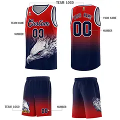 Red Navy Eagle Graffiti Pattern Basketball Jersey 3