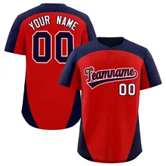 Red Navy Edge Color Block Baseball Jersey 1
