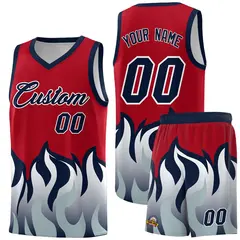 Red Navy Flame Pattern Sports Basketball Jersey
