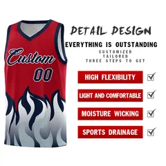 Red Navy Flame Pattern Sports Basketball Jersey 2