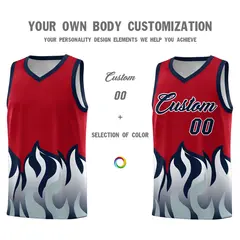 Red Navy Flame Pattern Sports Basketball Jersey 3