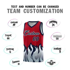 Red Navy Flame Pattern Sports Basketball Jersey 4