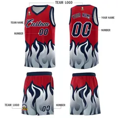 Red Navy Flame Pattern Sports Basketball Jersey 5